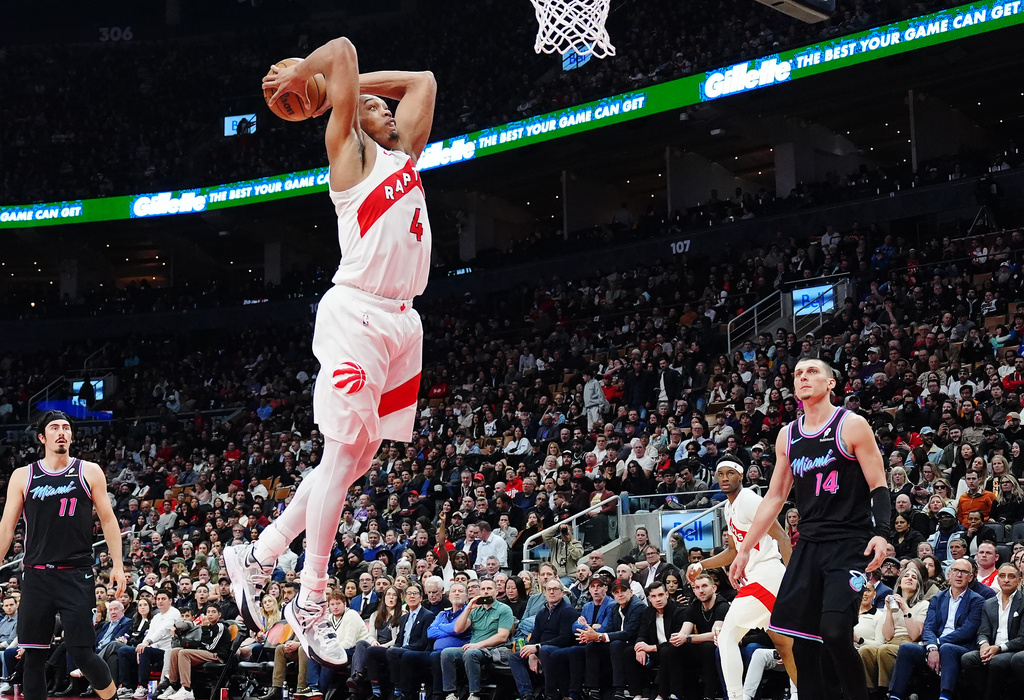 Raptors roll past Heat 121-95, an outcome that locks Miami into the ...