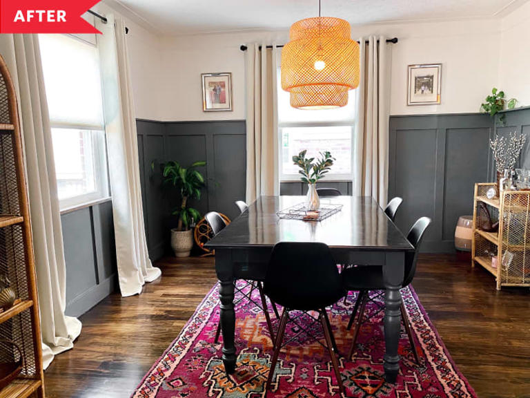 This beige dining room went from plain to breathtaking with board and ...