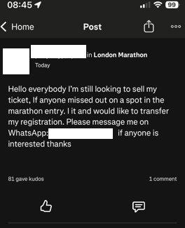 Scammers sell fake London Marathon spots for £80 on running app Strava