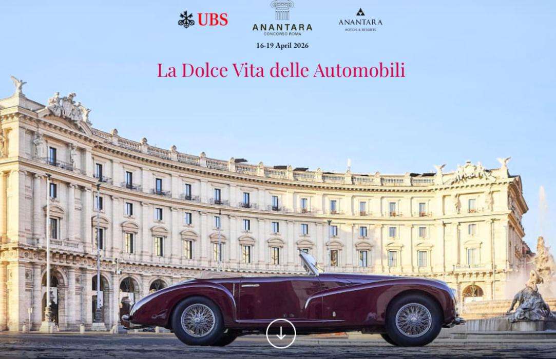 Concorso auto d’epoca Roma 2026: Anantara, 70 auto italiane da sogno