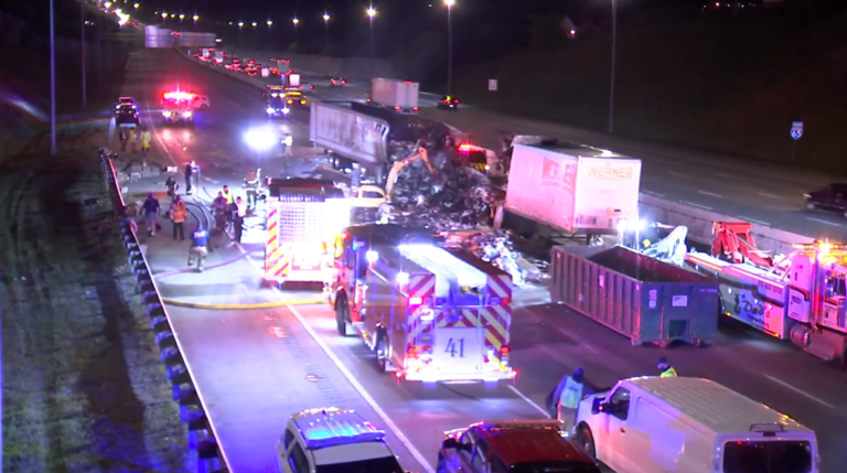 1 killed in fiery crash involving semi-trucks along I-65