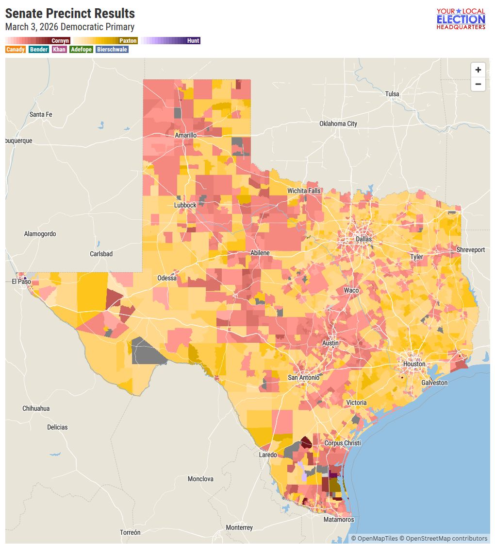 A Map Of How Texans Voted In The 2026 Republican Senate