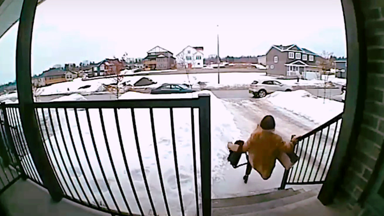 Woman slipped on stairs while rushing to work during a conference call