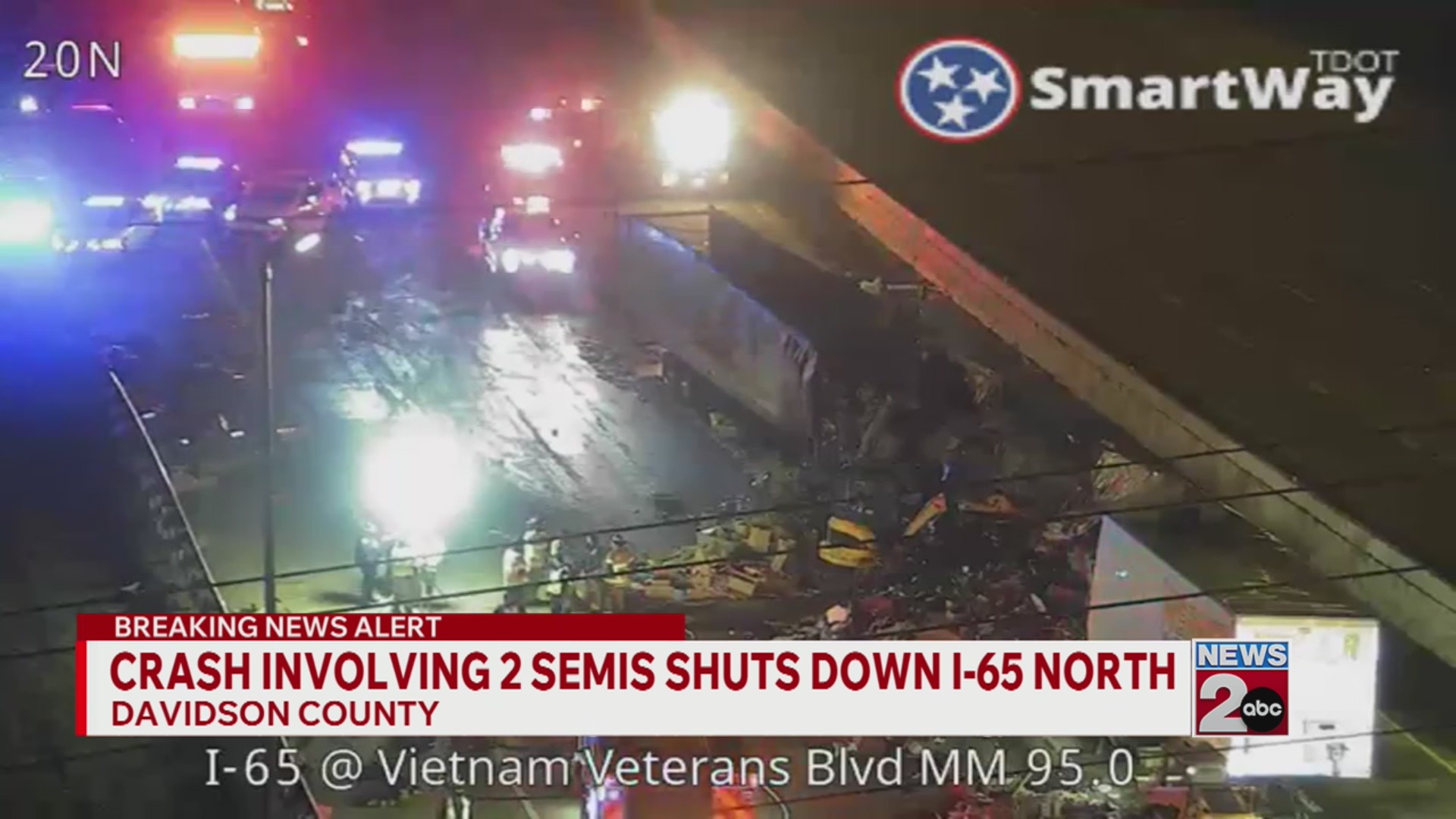 Crash involving 2 semi-trucks shuts down I-65