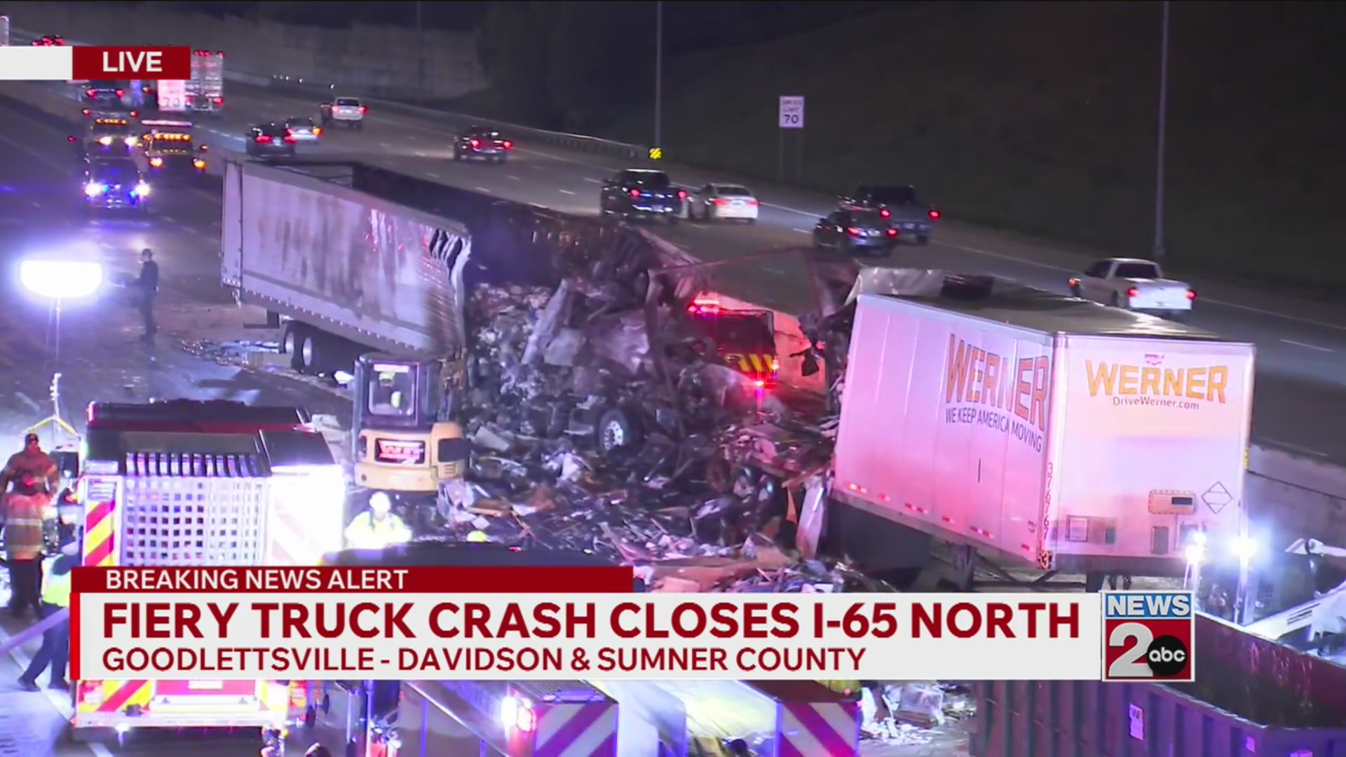 Crash involving 2 semi-trucks shuts down I-65