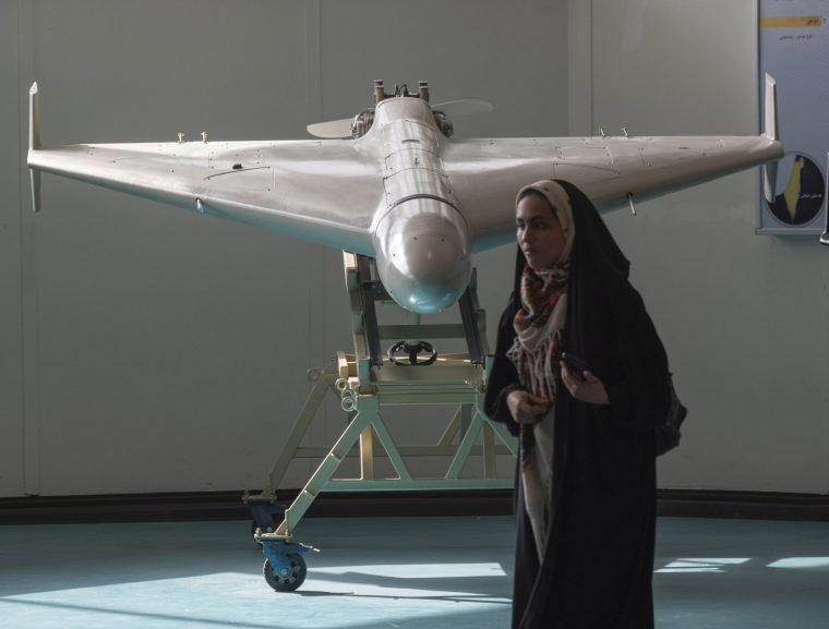 Iran’s Shahed-136 unmanned aerial vehicle at a Revolutionary Guard National Aerospace Park in western Tehran in 2023 (Photo: Morteza Nikoubazl/NurPhoto)