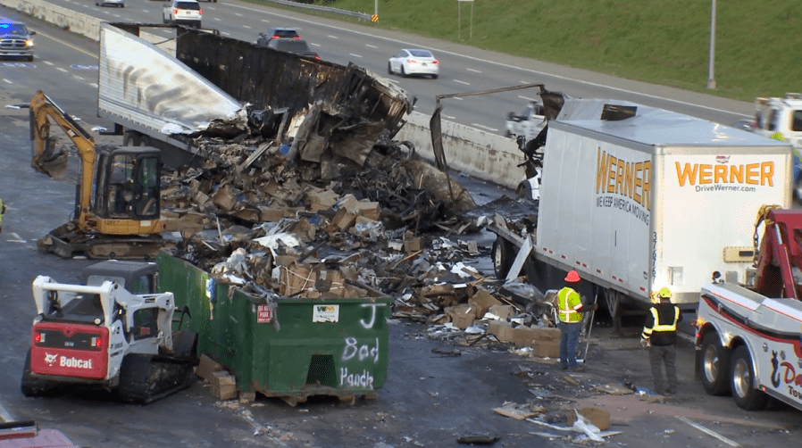 1 killed in fiery crash involving semi-trucks along I-65