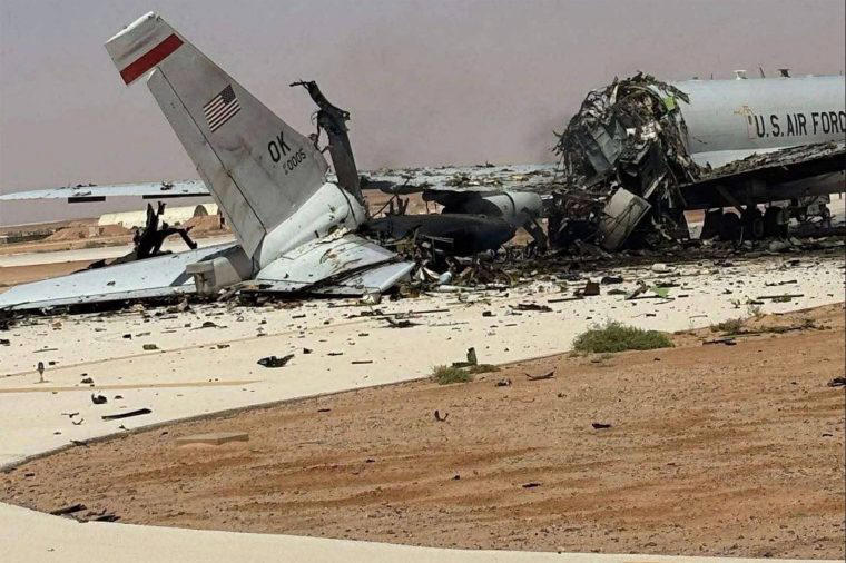 A destroyed US Air Force E-3 Sentry, an Airborne Warning and Control System aircraft, in the aftermath of a strike at Prince Sultan Air Base in Saudi Arabia (Photo: UGC/AFP)