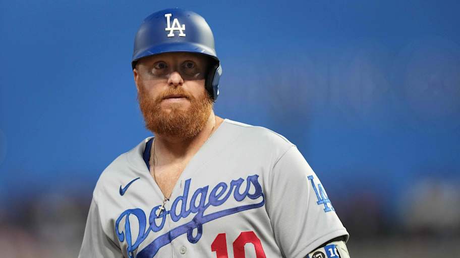 Sep 17, 2022; San Francisco, California, USA; Los Angeles Dodgers designated hitter Justin Turner (10) during the third inning against the San Francisco Giants at Oracle Park. Mandatory Credit: Darren Yamashita-Imagn Images | Darren Yamashita-Imagn Images