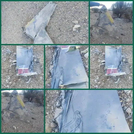 Destroços do caça F-15E no deserto do sul do Irã após ataque de míssil iraniano (Foto: Instagram)