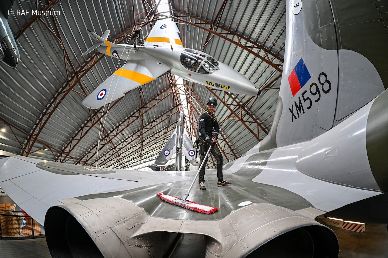 Daring 'Dustbusters' take on 100ft aircraft clean at RAF Museum Midlands