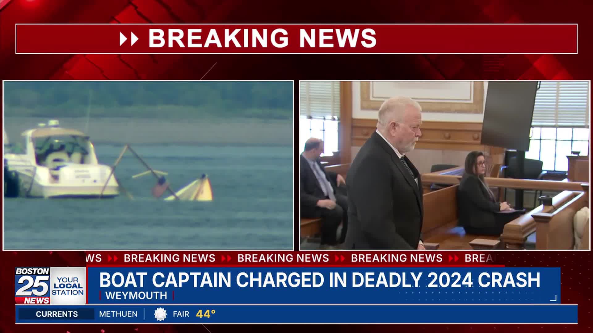Man pleads not guilty to 2024 deadly boat crash charges in Weymouth