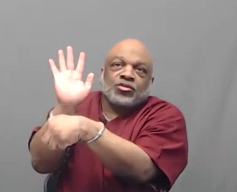 In this screengrab, death row inmate Raymond Eugene Johnson is sworn in before he speaks by video at his clemency hearing before the Oklahoma Pardon and Parole Board on April 8, 2026.