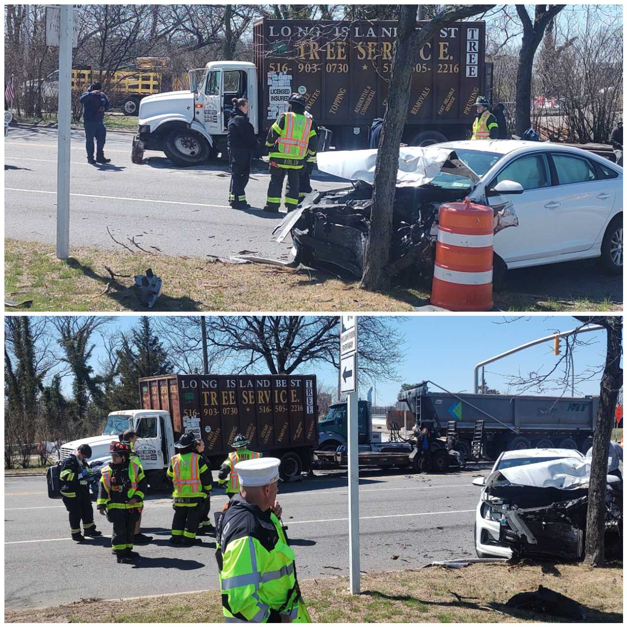 Long Island car crash leaves two injured, tree truck damaged