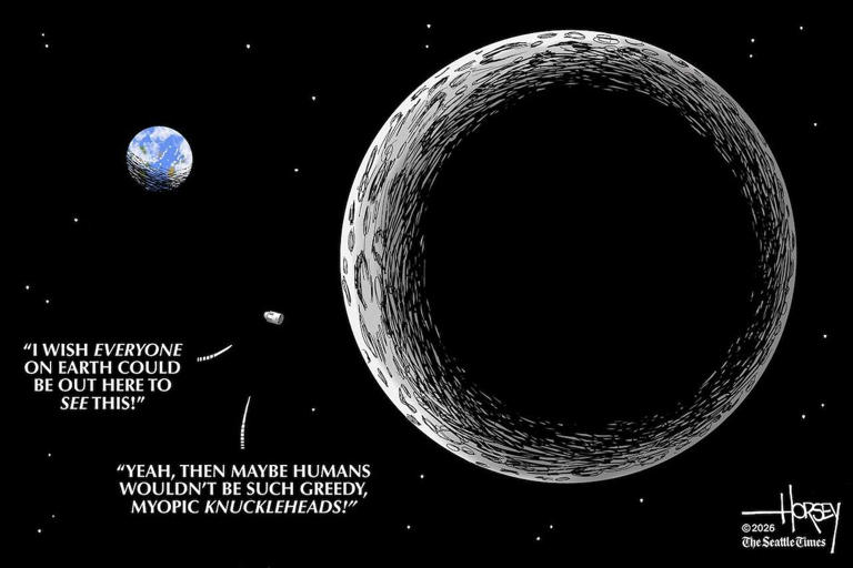 Editorial cartoon: A view from space