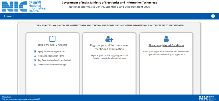 NIC recruitment 2026: Registration opens for 153 scientist C and D ...