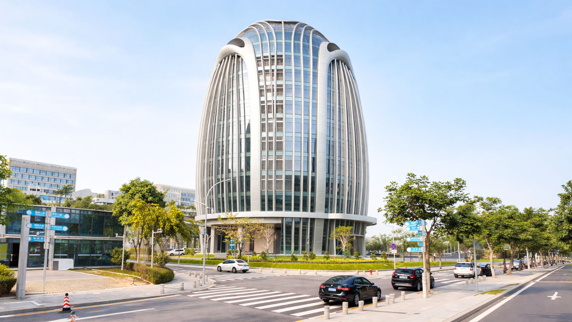 Unfamiliar structure in China stands out among straight buildings nearby
