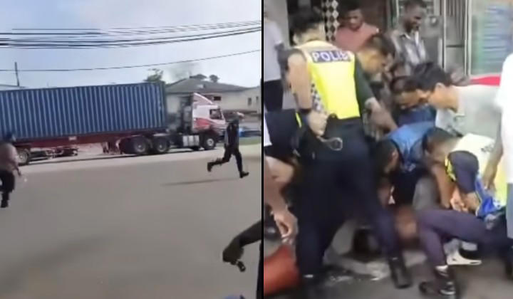 [Watch] Shirtless man with meat cleaver chases police officer after ...