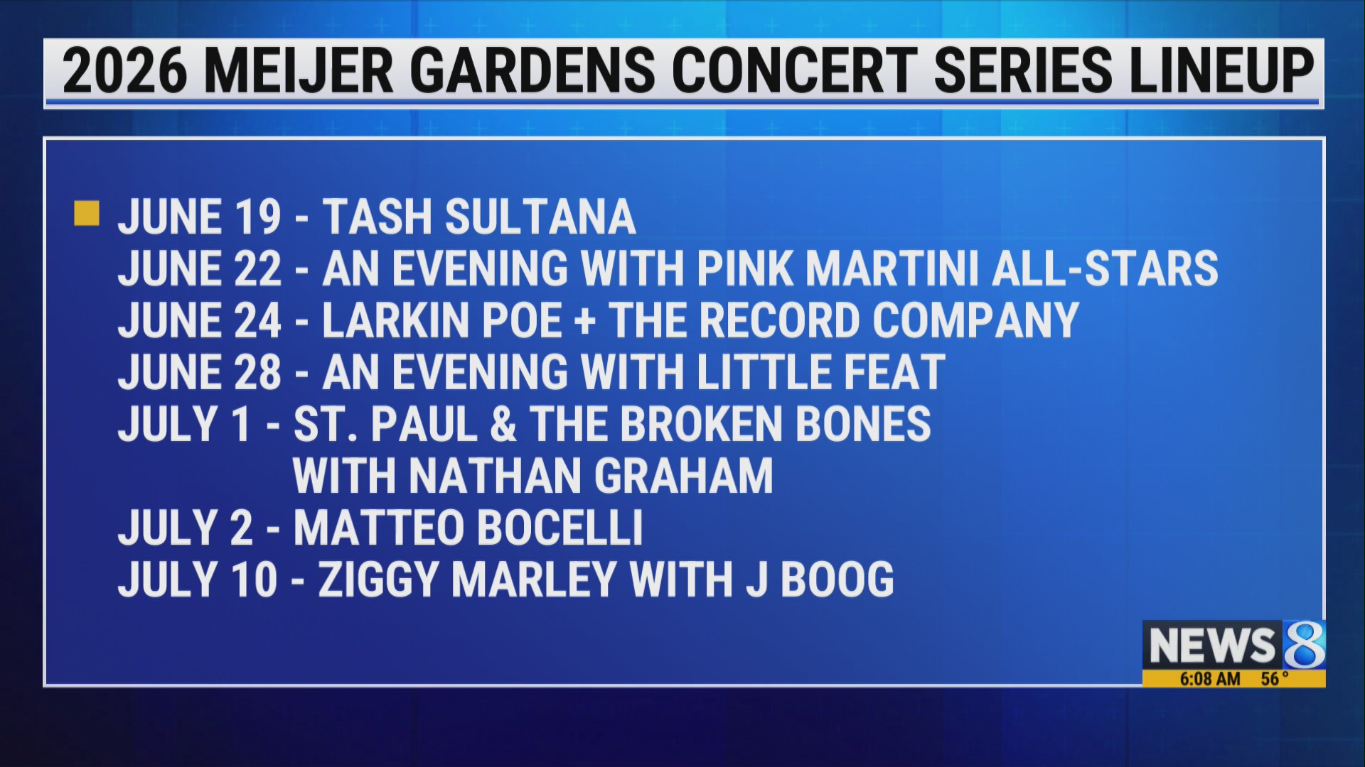 Meijer Gardens announces 2026 summer concert lineup