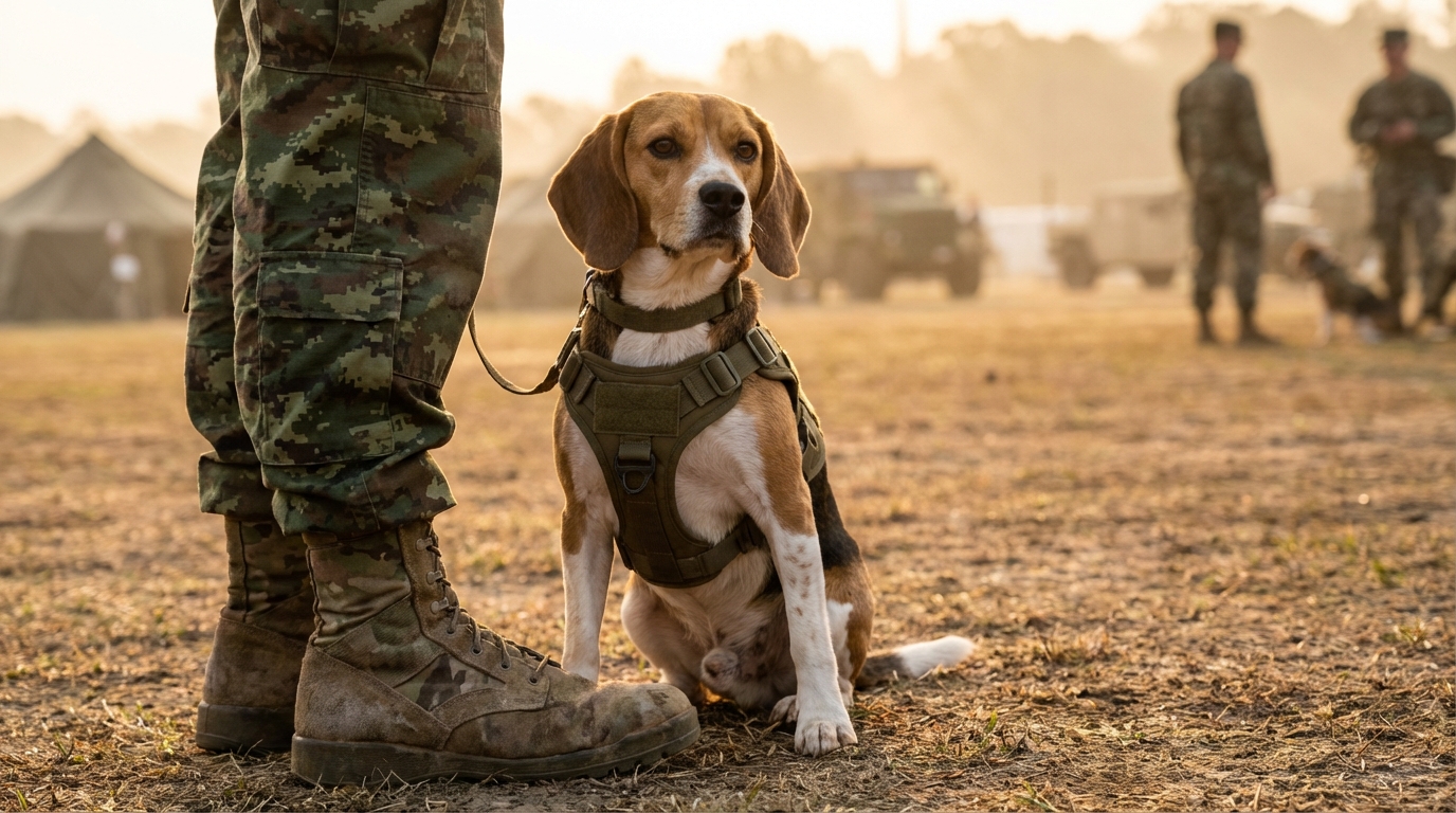 Ce beagle n'est pas un chien militaire comme les autres : sa mission va ...