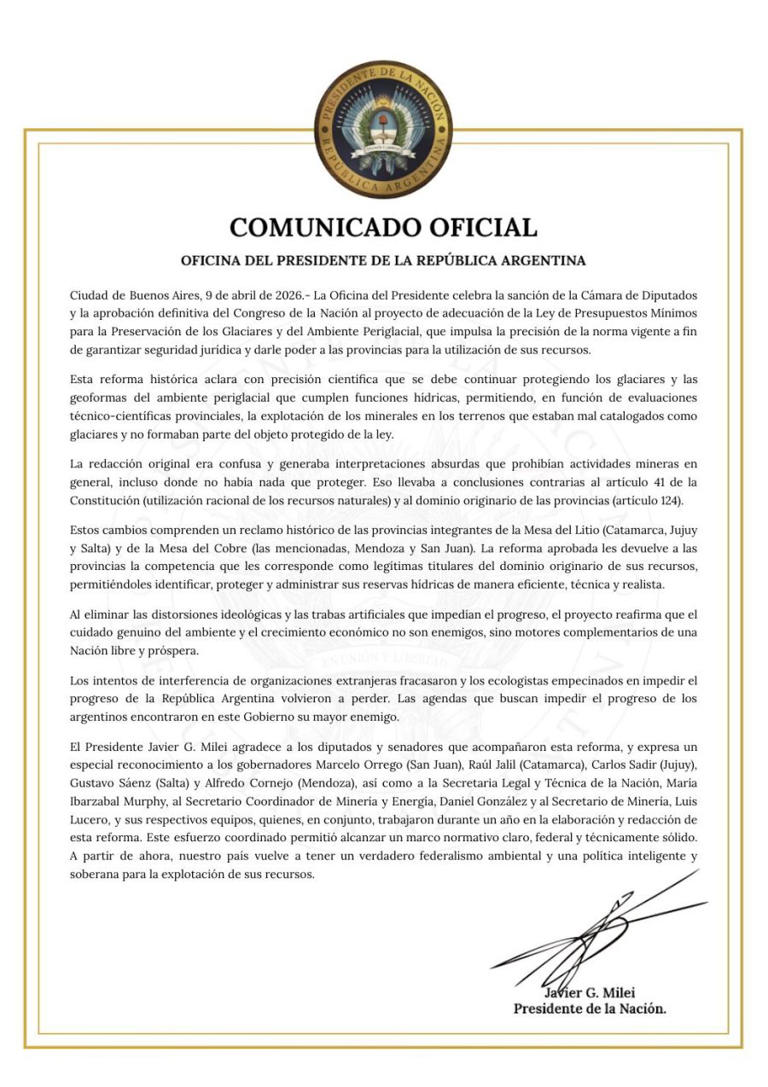 Diputados aprobó la reforma de la Ley de Glaciares y Javier Milei ...