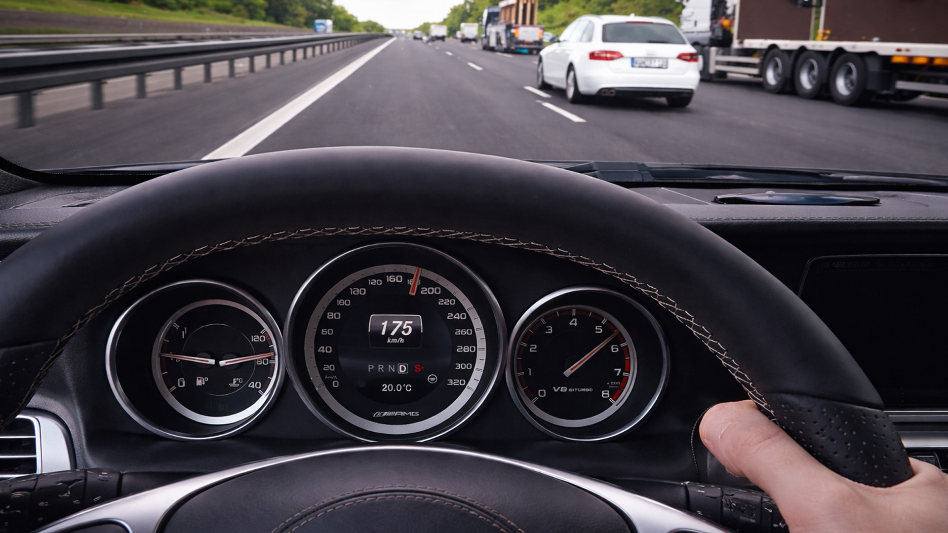 High-speed onboard driving experience in a Mercedes E63 AMG S