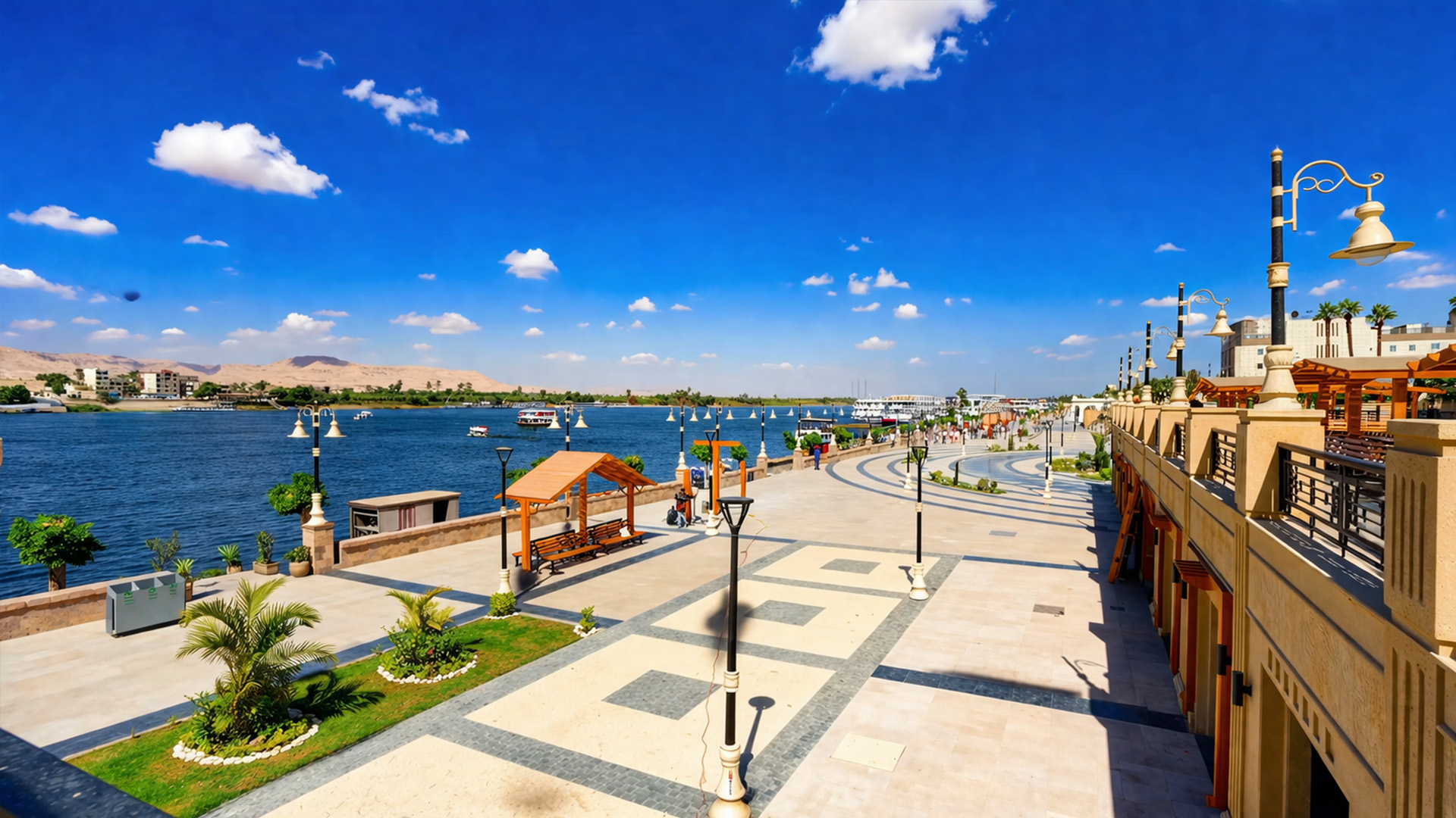Luxor Egypt riverside walk near cruise port (4K)
