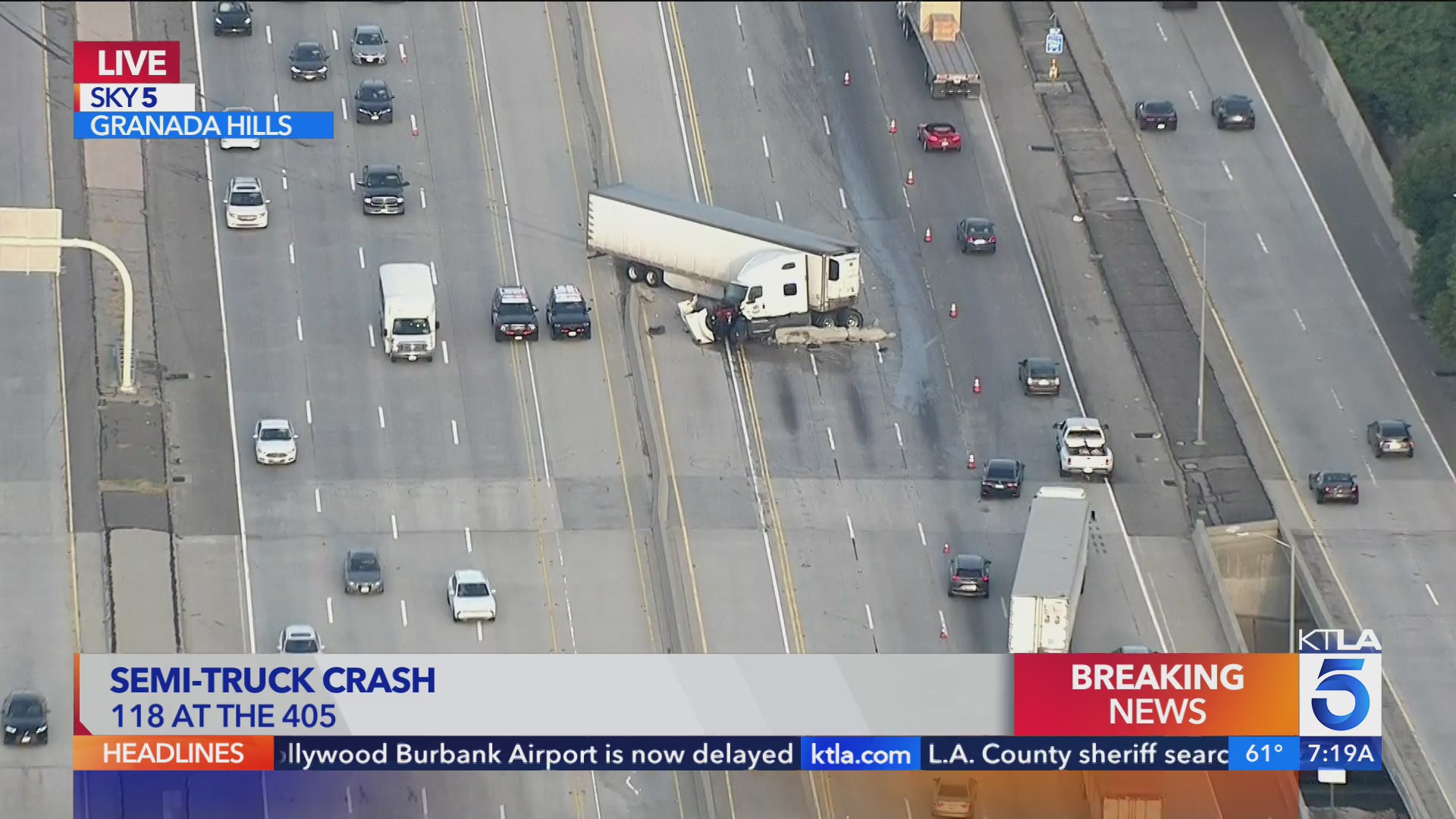 Sig alert: Big rig crashes through divider on 118 Freeway near 405