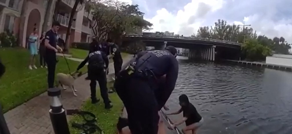 Video: Police rescue Florida woman who jumped into canal to rescue her dog