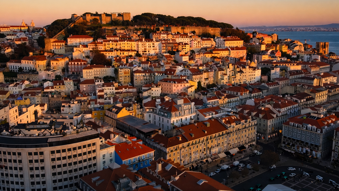Scenic Lisbon skyline with warm sunset light and old town charm