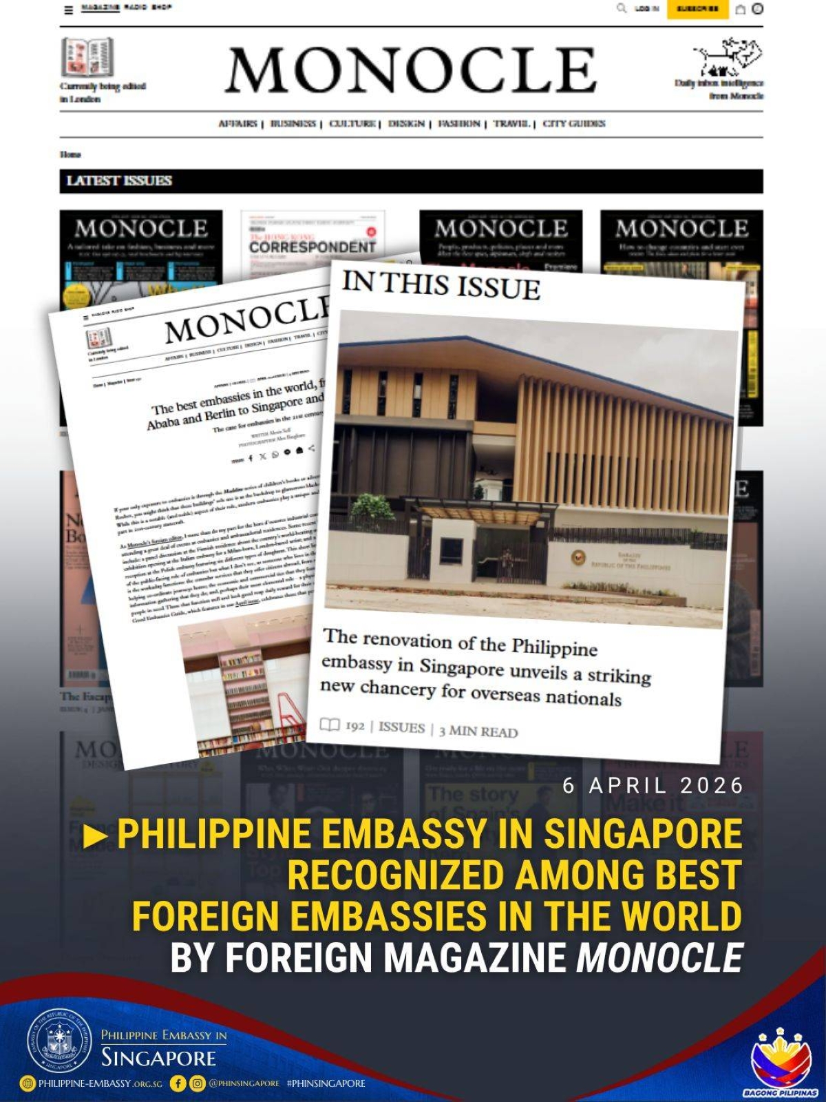 PH embassy in Singapore lands in global magazine's 2026 best embassy list