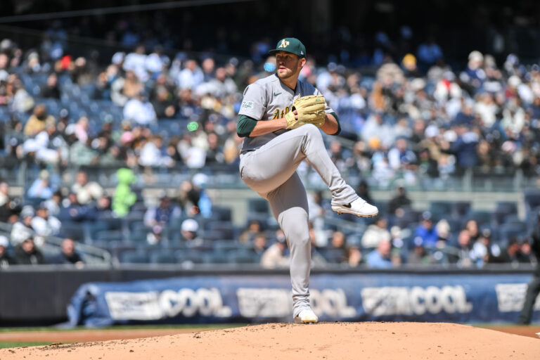 Athletics starting pitcher loses no hitter in 7th inning against Yankees