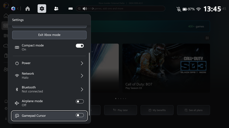 Xbox Game Bar update introduces gamepad cursor toggle for handheld devices
