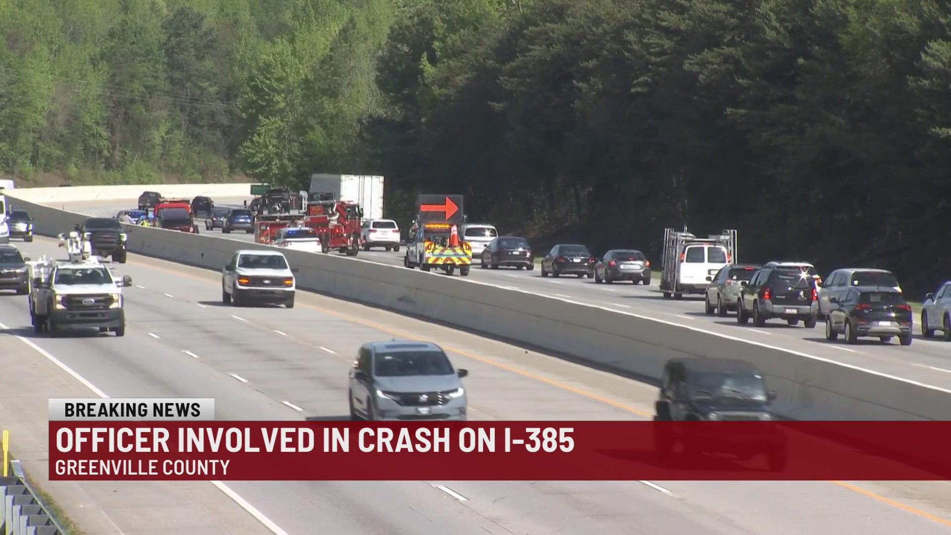 Officer-involved crash reported on I-385 in Greenville Co.