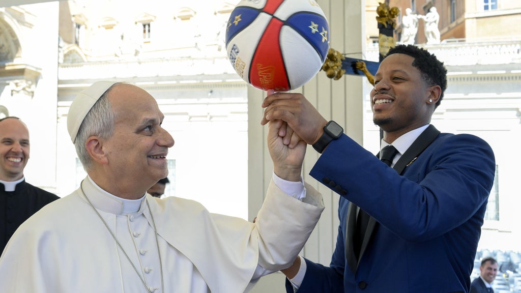 Video shows Pope Leo meeting the Harlem Globetrotters, spin basketball ...
