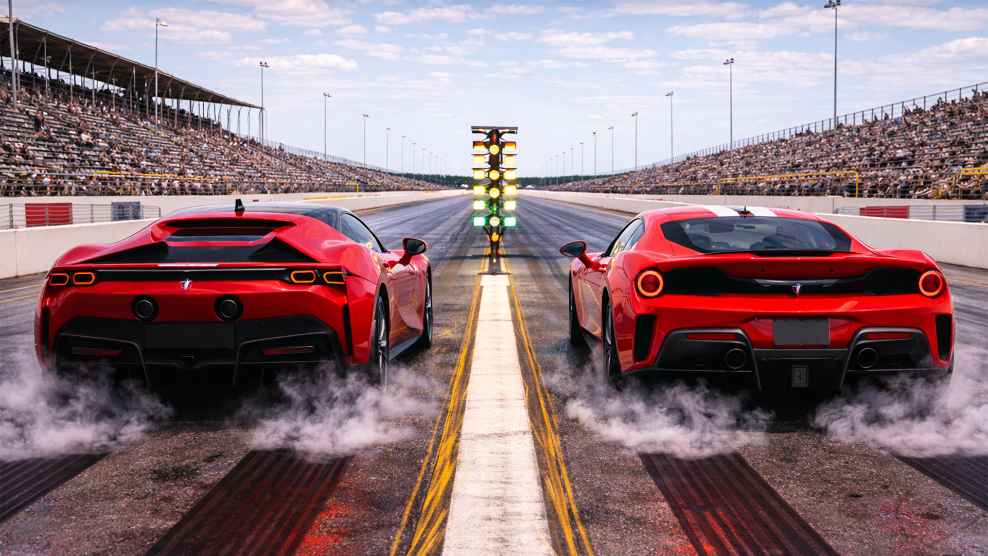 Ferrari Pista vs Ferrari SF90 Stradale drag race