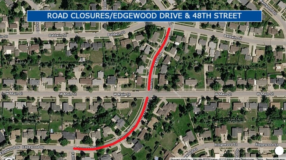 Road closures planned at Edgewood Drive and 48th Street starting Friday