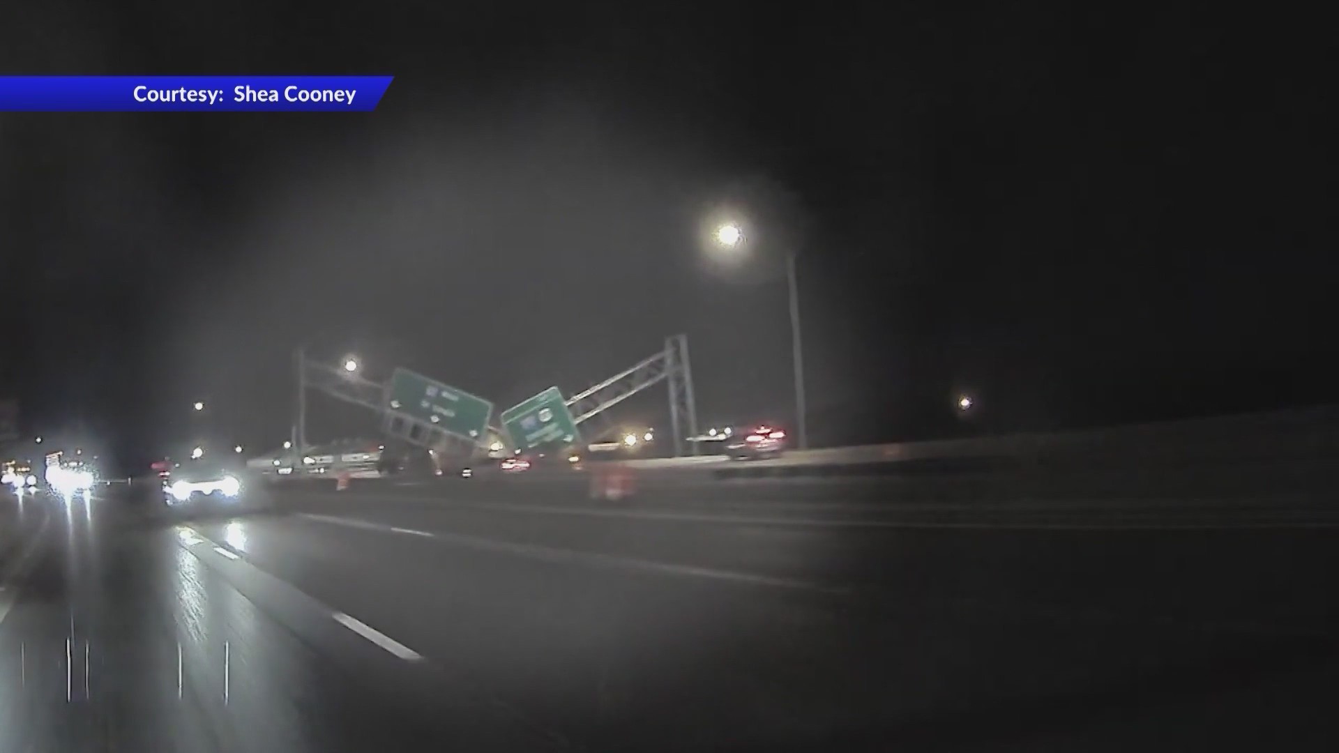 Interstate sign collapse shuts down westbound I-64 at I-255