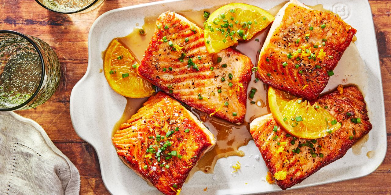 Southern Living Bourbon Glazed Salmon on a platter to serve