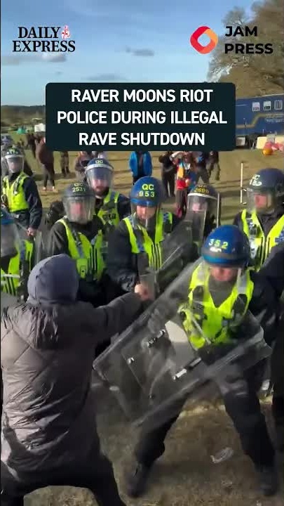 A cheeky raver mooned riot police as they shut down an illegal rave in ...