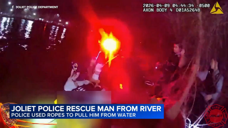 Body camera video shows Joliet police rescue man from river, use ropes ...