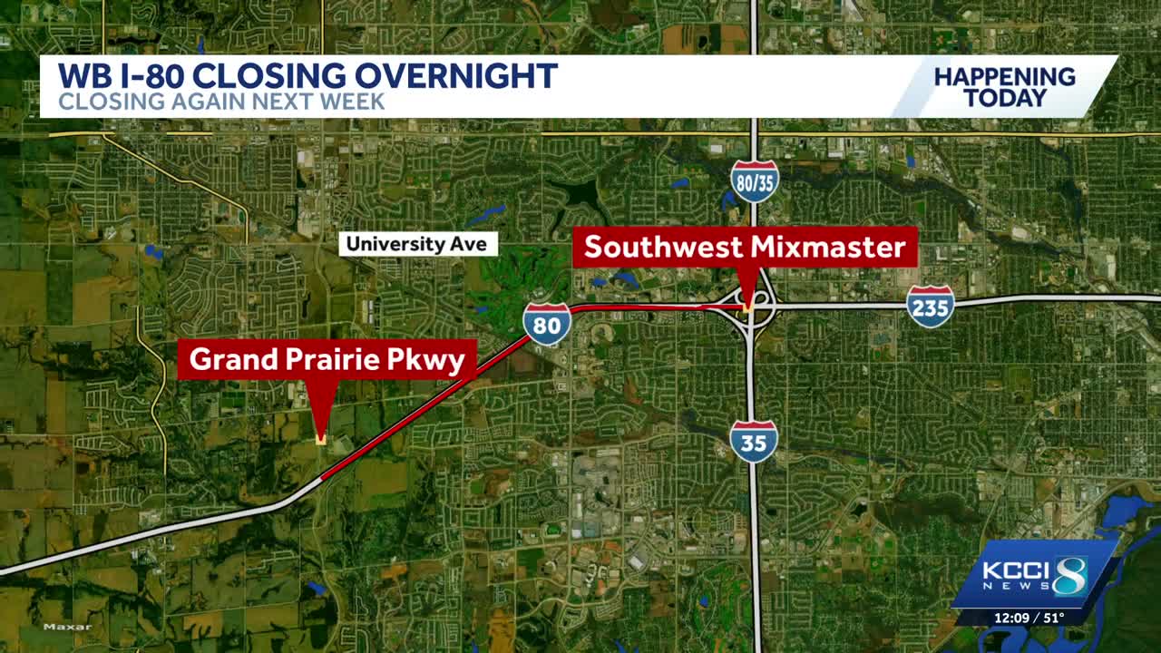 Part of westbound I-80 to close Thursday, Sunday night for construction