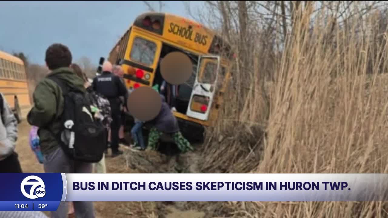 School bus crashes into ditch in Huron Township after police say road ...