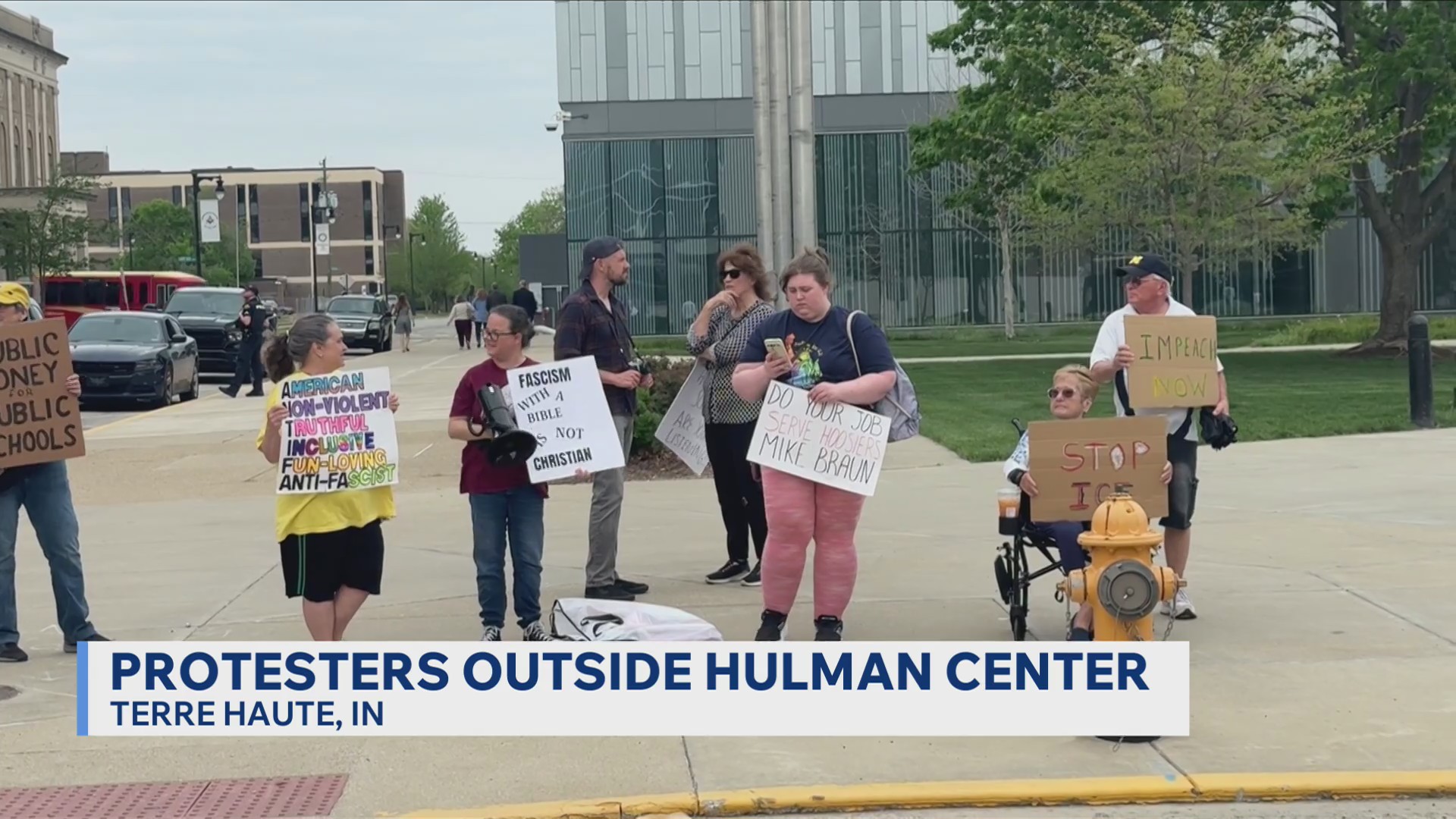 Community members rally against Indiana governor outside Hulman Center