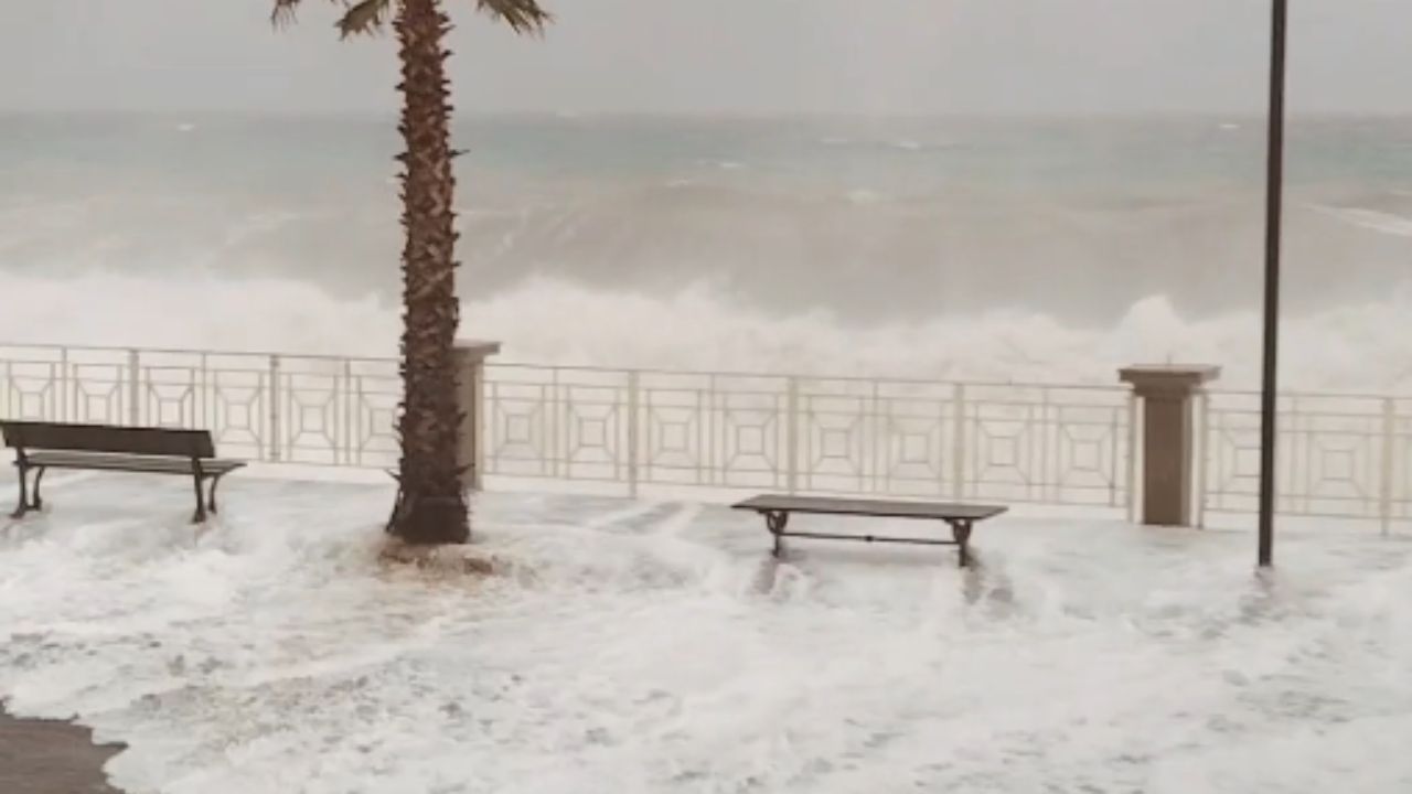 Huge waves hit the shore during Cyclone Harry in Sicily