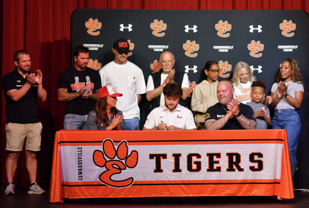 Edwardsville High School celebrates 20 athletes signing college commitments