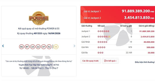 Một vé trúng độc đắc Vietlott gần 92 tỷ đồng. (Ảnh: Đại Việt)