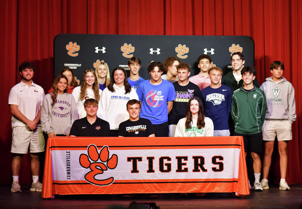 Edwardsville High School celebrates 20 athletes signing college commitments