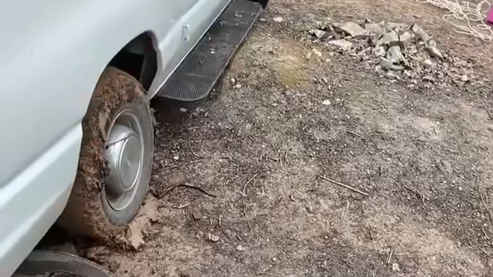 Stuck in mud with nowhere to go - then the van started drifting toward fire