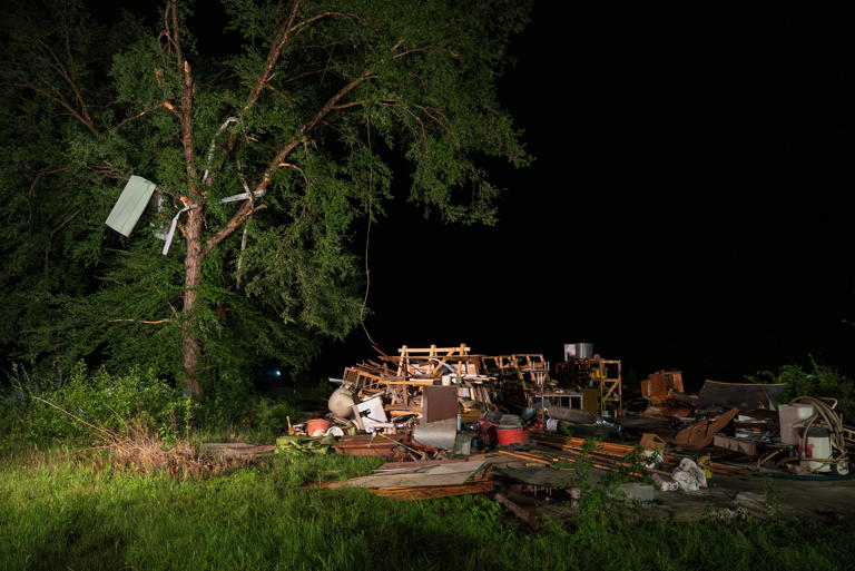 Photos: Cleanup efforts underway hours after tornado hits Clinton
